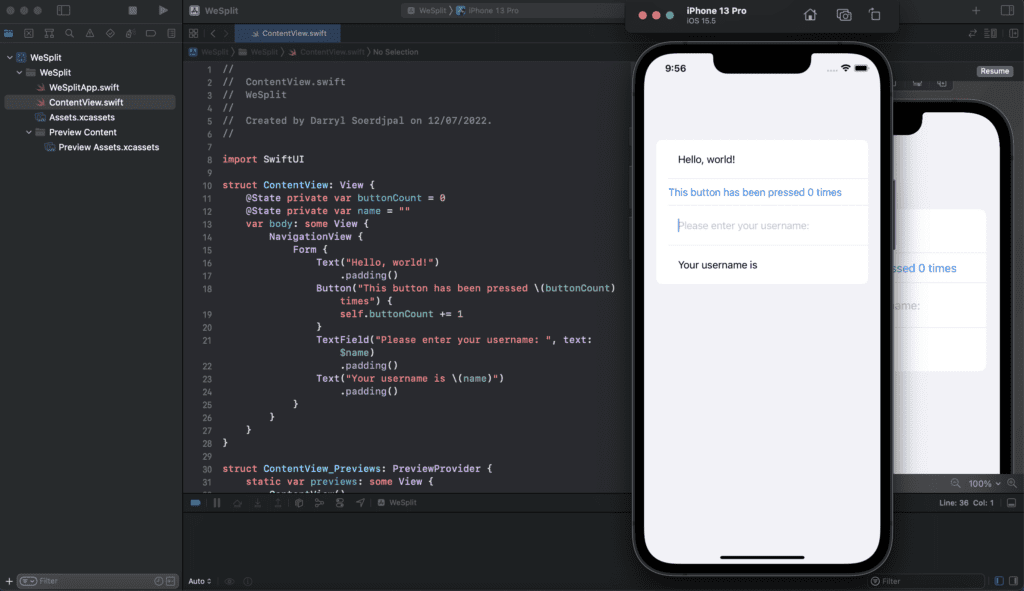 Xcode simulator demo for user input in SwiftUI